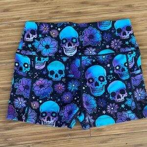 Skull & Floral Active Shorts in Blue and Purple